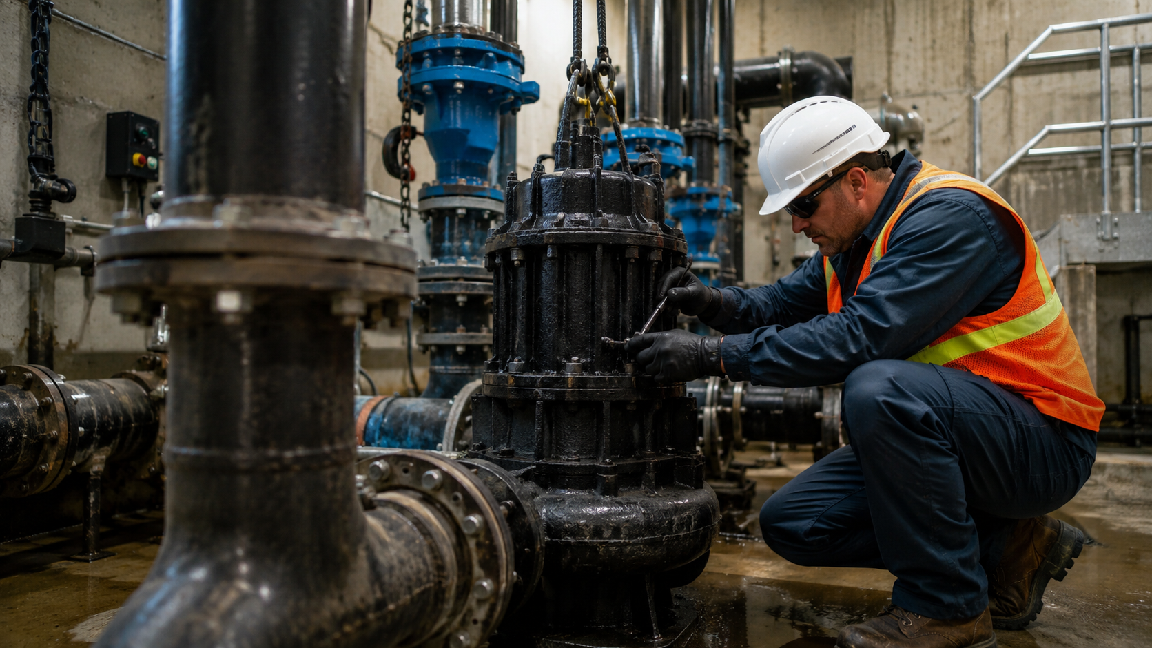 Industrial process equipment and piping inside a treatment facility